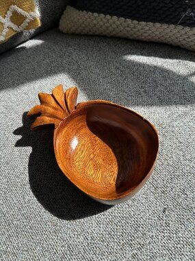 Vintage Hawaiian Monkeypod Wood Pineapple Bowl - 8" Hand Carved MCM